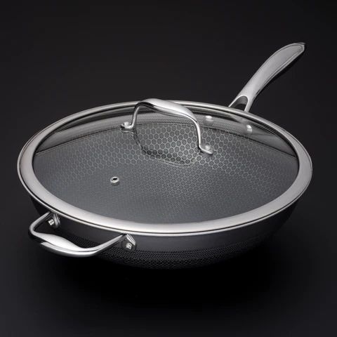 12" Hybrid Wok with Lid | HexClad Cookware (US)