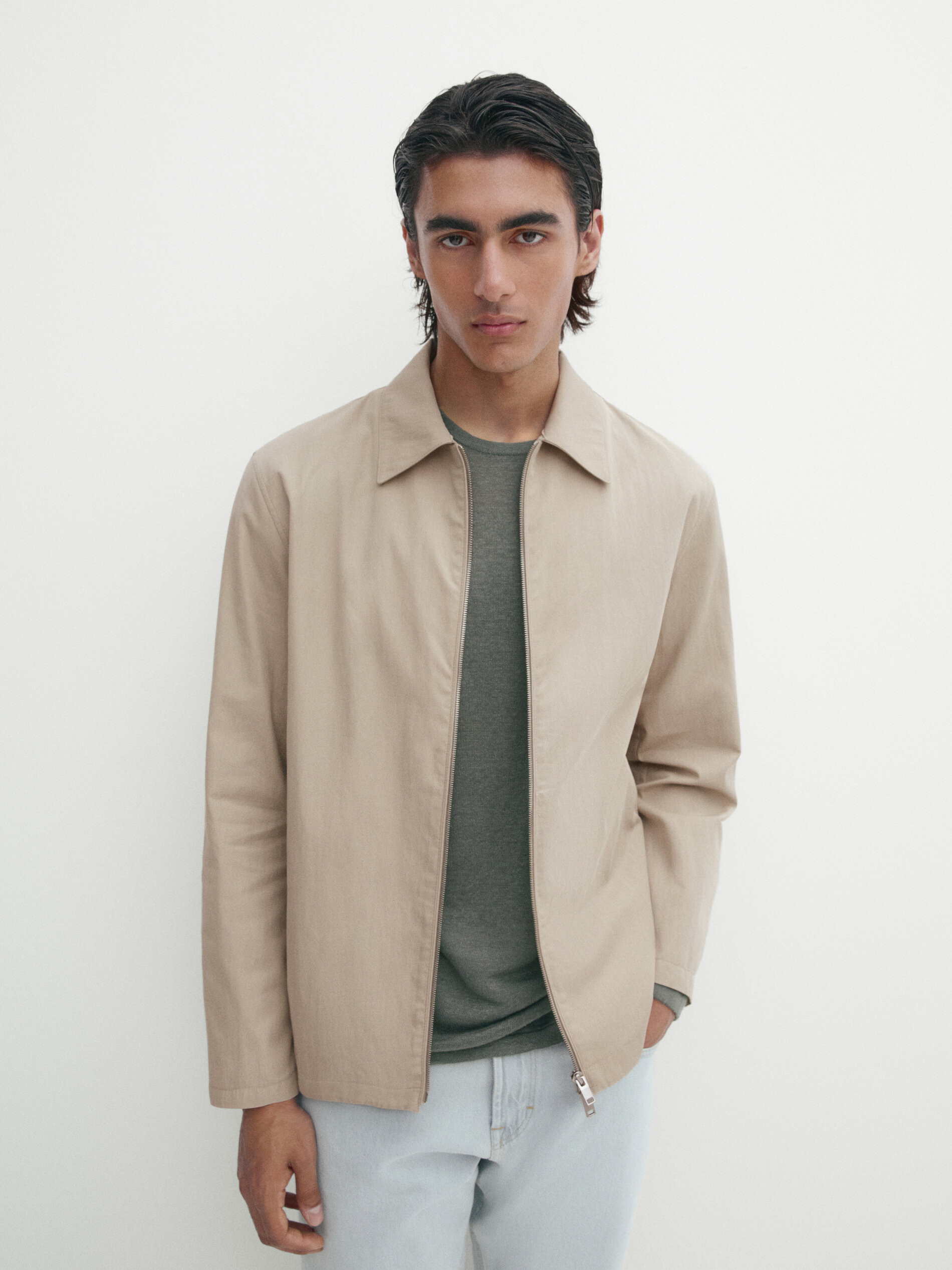 Twill jacket with zip | Massimo Dutti UK