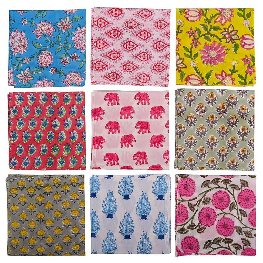 DIYANAIMPEX 10 Pc Cotton Cloth Napkins Hand Block Print Hand Made Size 16x16 Inch Printed Home De... | Amazon (US)
