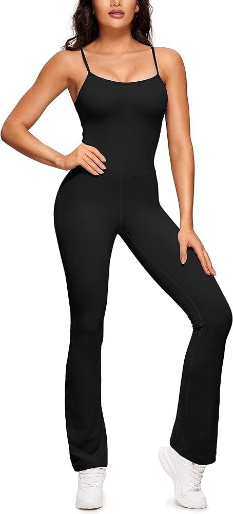 CRZ YOGA Butterluxe Flare Jumpsuits for Women Spaghetti Strap Workout Athletic Onesie Square Neck... | Amazon (US)