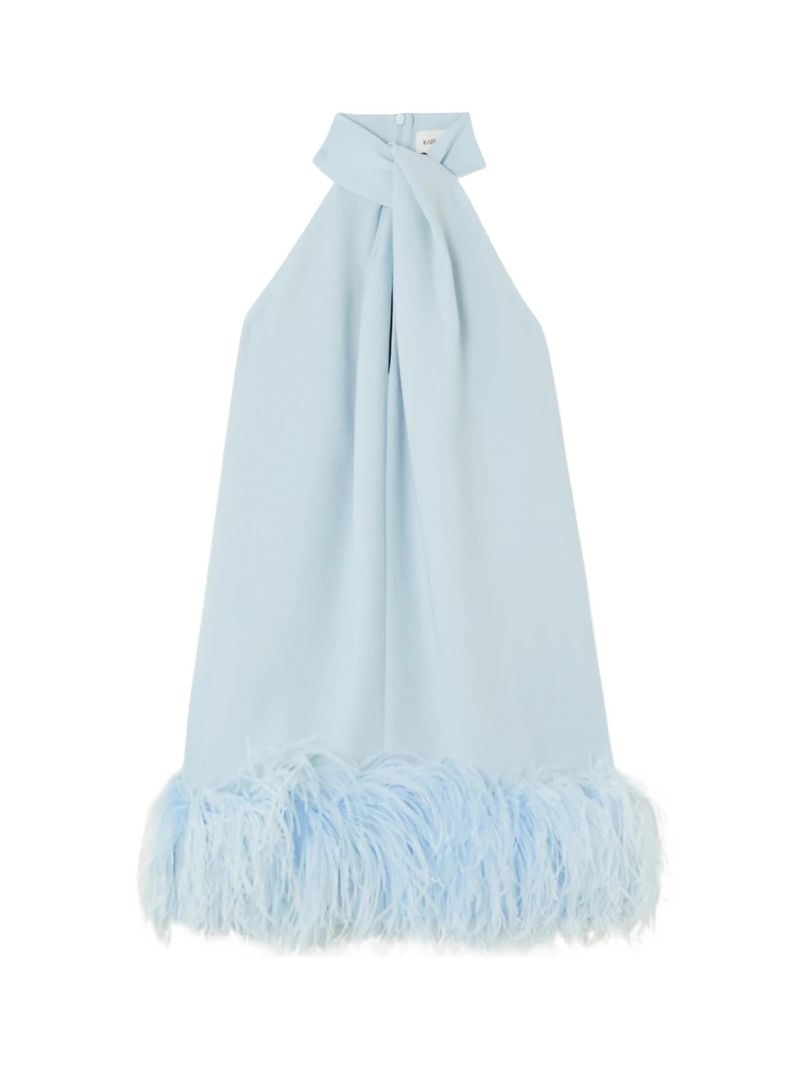 Cynthia feather-trimmed crepe de chine halterneck mini dress | Senser US