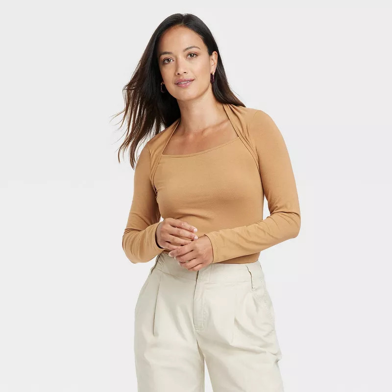 Women's Long Sleeve Slim Fit Square Neck Bolero Top - A New Day™ | Target