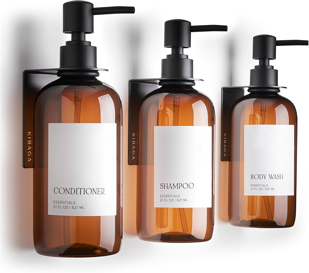 Amazon.com: Stylish Shampoo and Conditioner Dispenser Set of 3 for Wall Mount - Modern Drill Free... | Amazon (US)