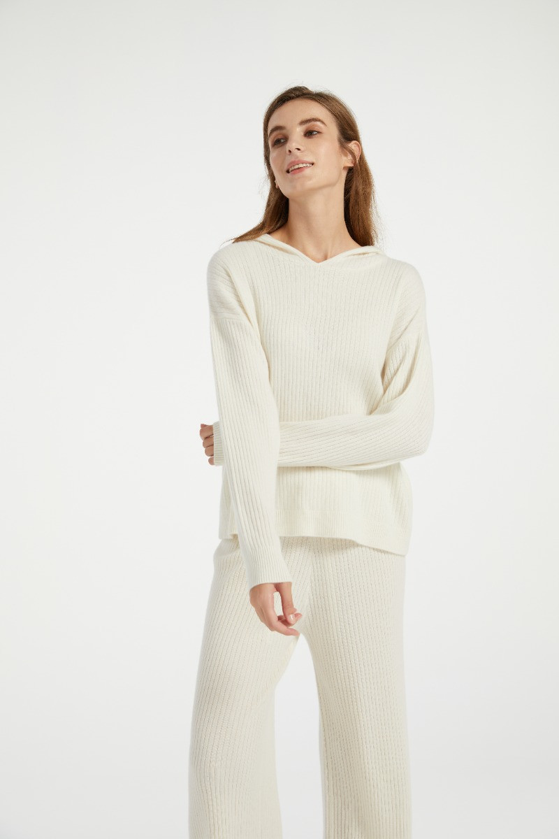 Ribbed Pure Cashmere Hoodie | LilySilk