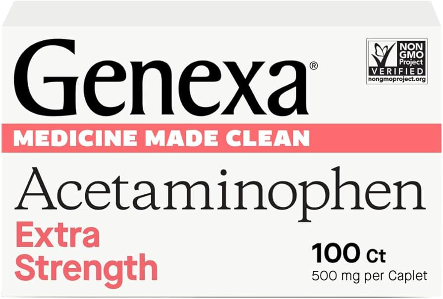 Genexa Clean Acetaminophen 500mg Extra Strength, Dye Free Pain Reliever Fever Reducer, 0% Artific... | Amazon (US)