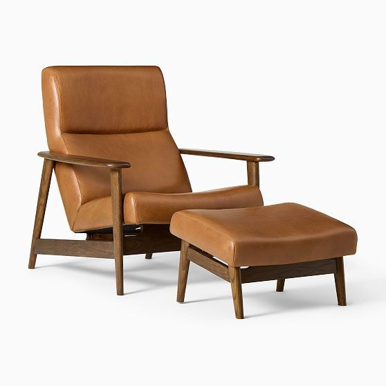 Set Midcentury Show Wood High Back Chair And Ottoman Poly Saddle Leather Nut Espresso | West Elm (US)