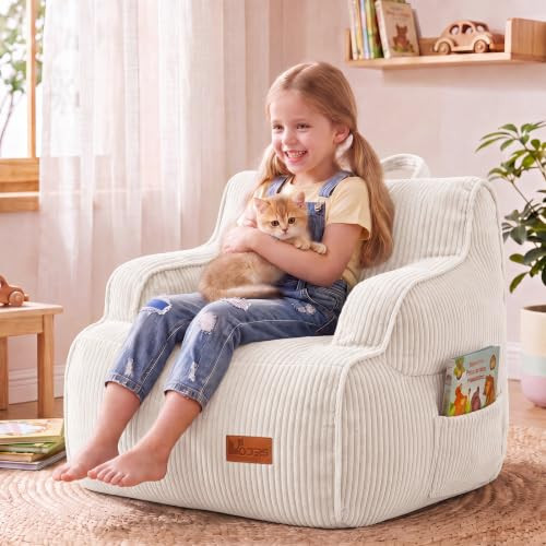 UODERS Bean Bag Chairs for Kids, Kids Bean Bag with Side Pocket-Beige | Amazon (US)