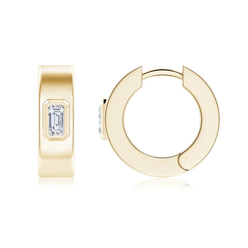 Emerald-Cut Lab-Grown Diamond Men’s Octagon Huggie Hoop Earrings | Angara Inc.