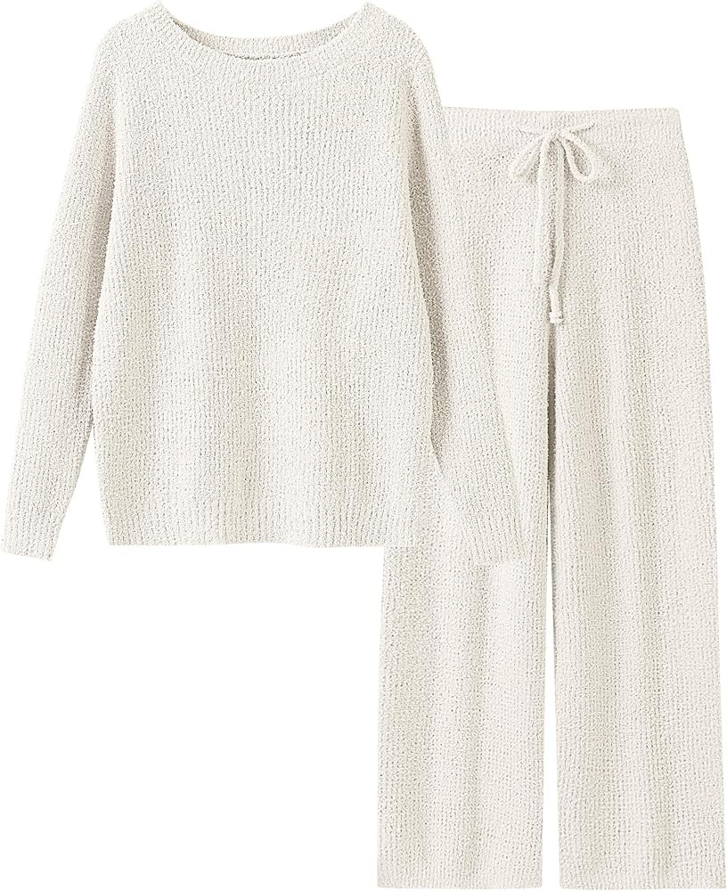 ANRABESS Womens Fuzzy Fleece Lounge Pajama Set 2 Piece Outfits Long Sleeve Top Sweater Pants Loun... | Amazon (US)