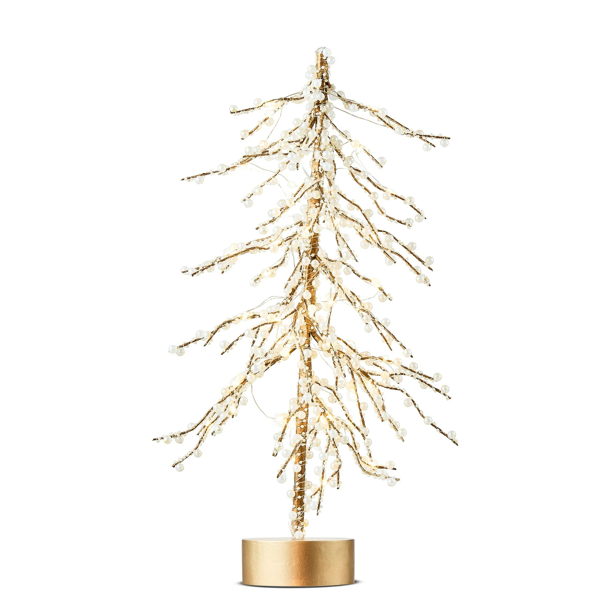Gold and White Light-Up LED Pearl Christmas Tree Decoration, 18", by My Texas House | Walmart (US)