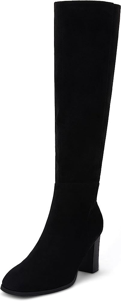 Amazon.com | Womens Knee High Boots Chunky Block Heels Square Toe Side Zipper Faux Suede Fall Win... | Amazon (US)