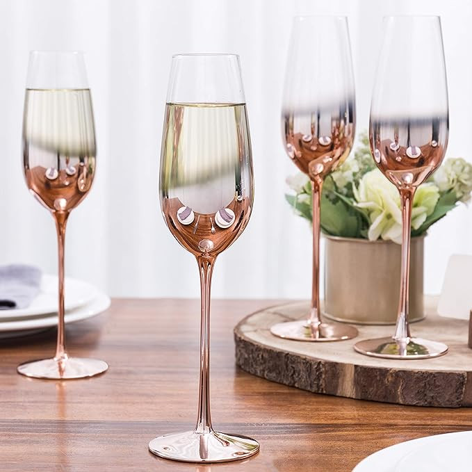MyGift 9 oz Champagne Flute Ombre Rose Gold Stemware Glasses, Set of 4 | Amazon (US)