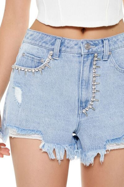 Studded Rhinestone Denim Shorts | Forever 21