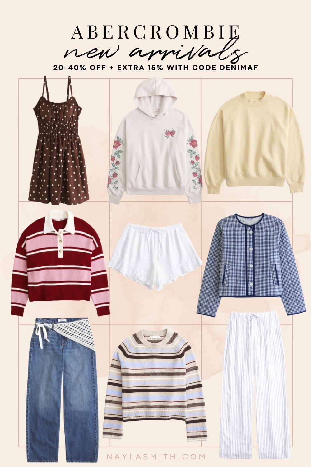 Abercrombie new arrivals on sale!! Striped rugby sweater, gingham jacket, butter yellow sweatshirt, linen pants, baggy jeans, polka dot dress. Spring fashion trends, denim sale
@abercrombie 

#LTKsale #LTKjeans #LTKstyletip