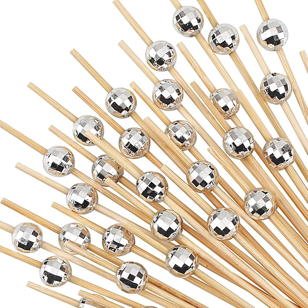 Disco Ball Cocktail Picks - 100 Counts Decorative Toothpicks for Appetizers and Drinks, 4.7 inch ... | Amazon (US)