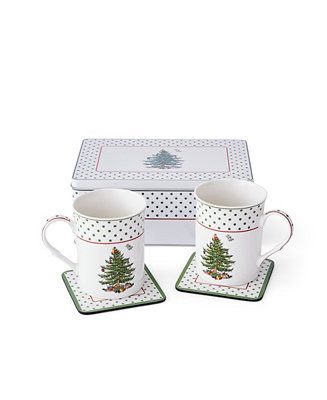Christmas Tree Polka Dot 5-Pc. Mug and Tin Coaster Set | Macy's
