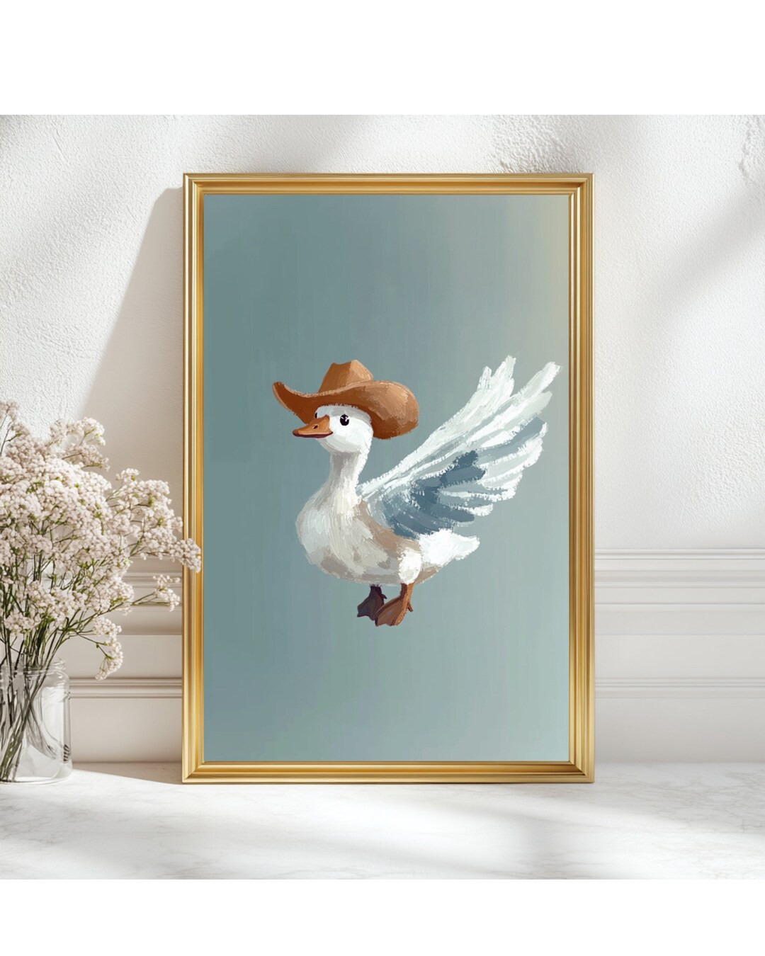 Silly Cowboy Goose Art Print - Minimalistic Canvas Painting | Etsy (US)