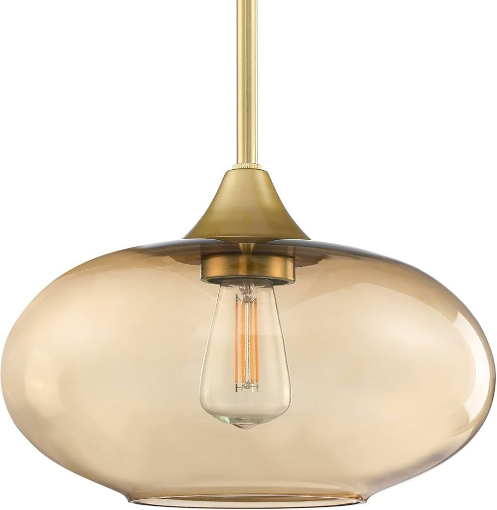 1 Light Hanging Indoor Kitchen Island Pendant Lights 10" Ancient Amber Glass Pendant Ceiling Ligh... | Amazon (US)