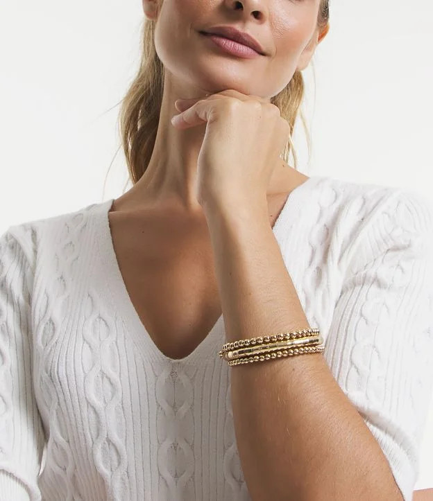 Pulseira com Voltas de Esfera de Metal Dourado | Renner (BR)