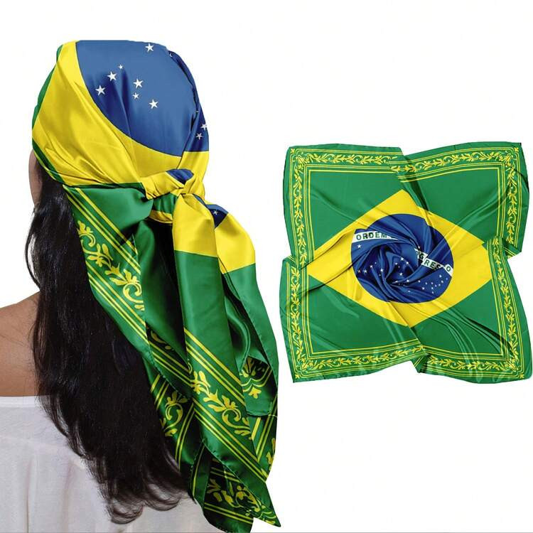 1PC Brazilian Flag Pattern Scarf For Women, Soft Head Scarf, Bandana, , Hair Wrap, Neck Scarf, Shawl - Fashion Accessories For Women, Gift For Her, For Sleeping, Travel, Outfit Styling | SHEIN