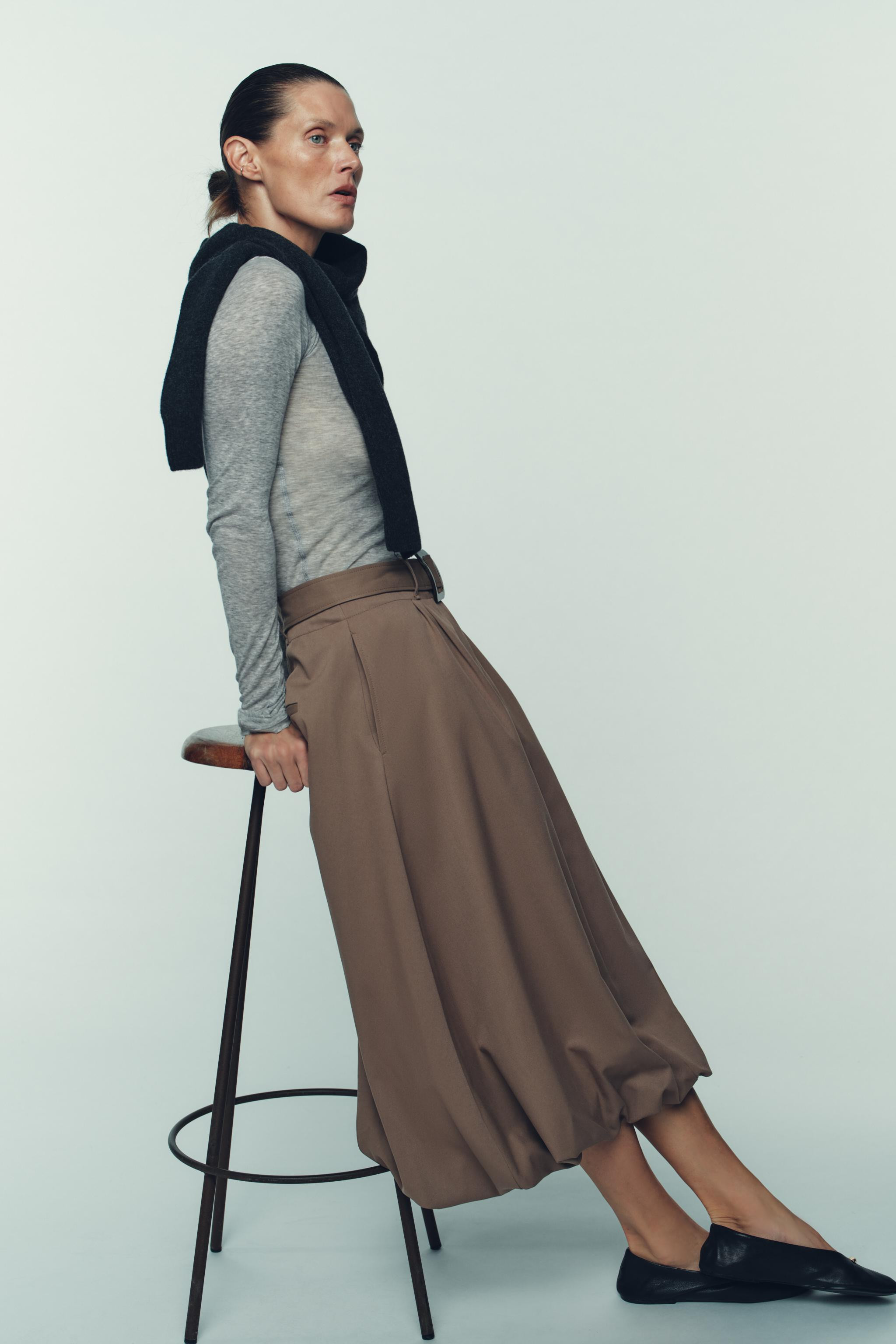 BELTED BALLOON MIDI SKIRT | Zara US