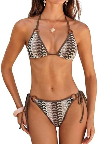 ZAFUL Triangle Bikini Sets for Women Sexy Halter String O Ring Swimsuits | Amazon (US)