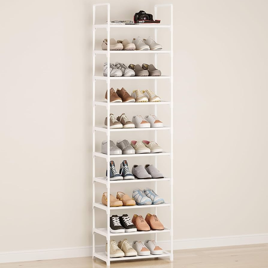 10-Tier Tall Shoe Rack, Adjustable 20-25 Pairs Shoe Shelf Storage Organizer for Entryway Hallway ... | Amazon (US)