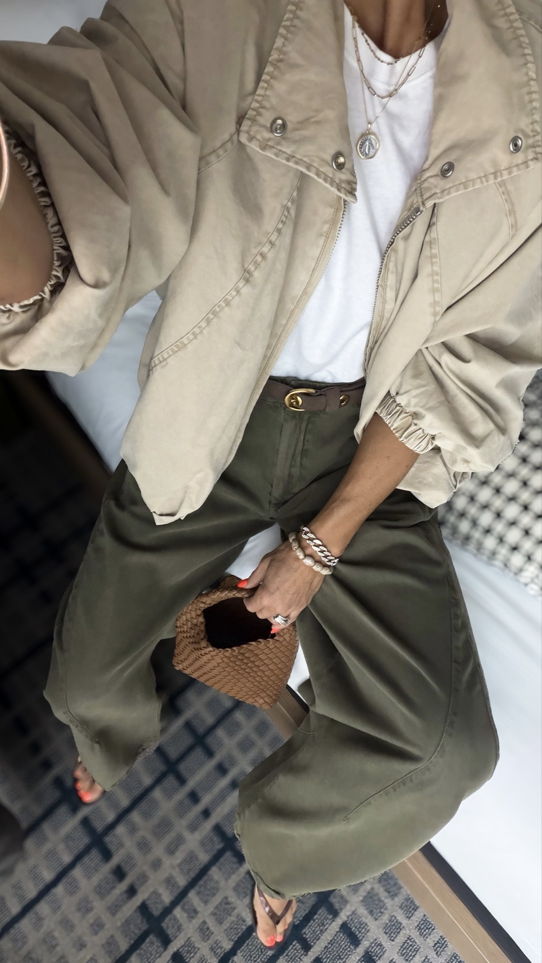 Favorites for early fall — these neutrals have endless outfit options. 
Size down in jacket.
Pants fit tts, wearing 4 long
Size down in belt 
I chose to size up to a large in white tee

#LTKCon #LTKOver40 #LTKmomlife