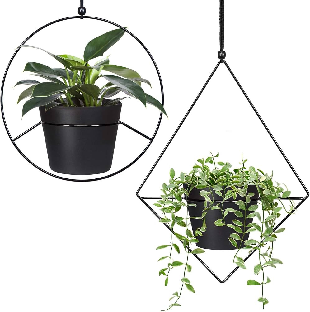 Mkono Boho Hanging Planter, Set of 2 Metal Plant Hanger with Plastic Pots, Modern Mid Century Flo... | Amazon (US)