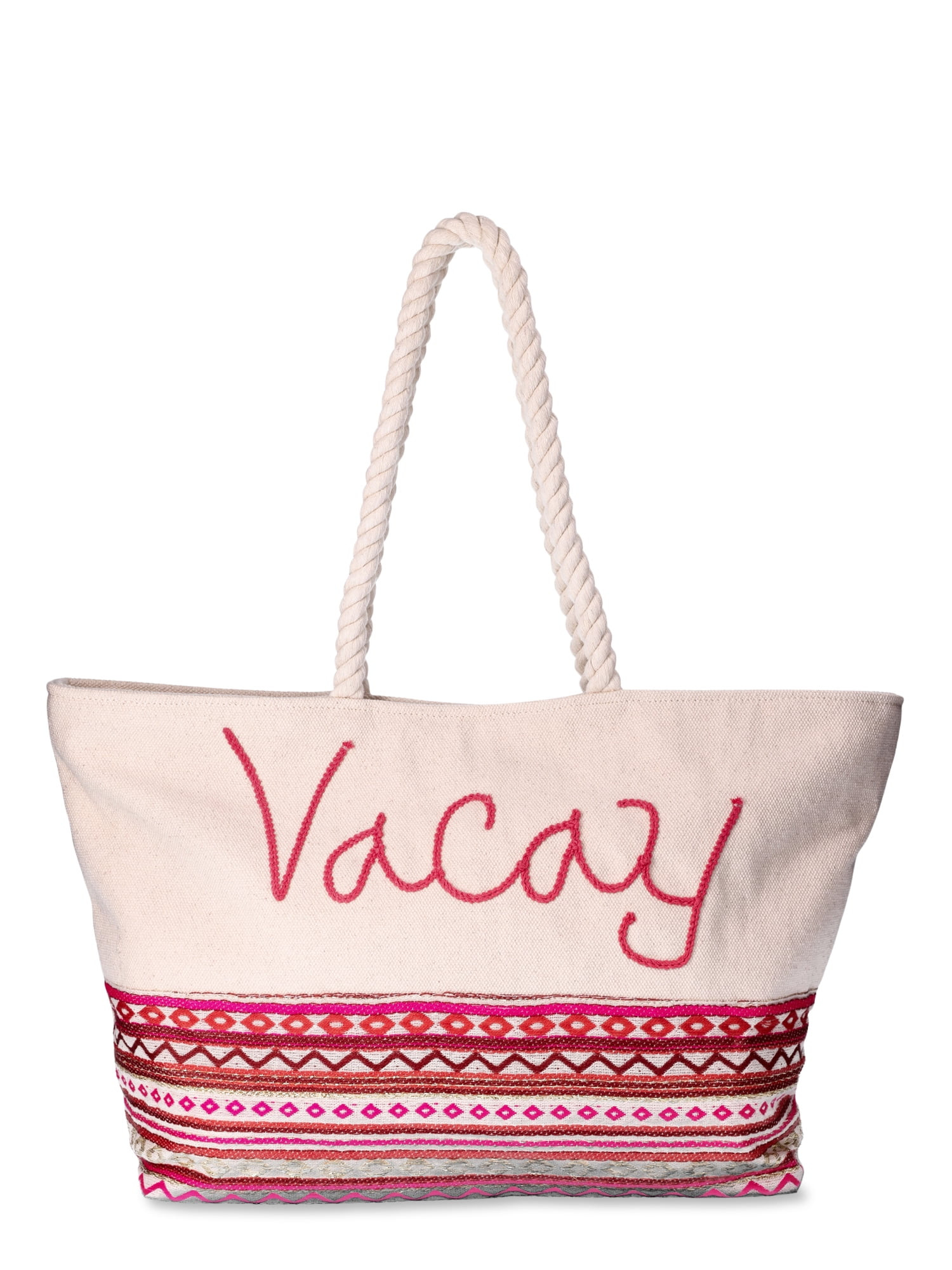 Time and Tru Women's Beach Tote with Rope Handles - Walmart.com | Walmart (US)