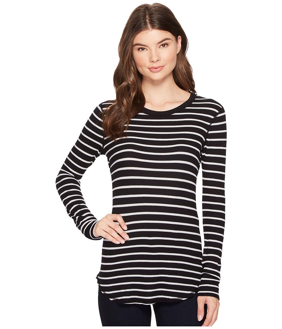 Three Dots - Stripe Long Sleeve Crew Neck Tee (Black) Women's Long Sleeve Pullover | Zappos