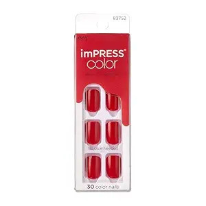 KISS imPRESS No Glue Mani Press On Nails, Color, 'Reddy or Not', Red, Short Size, Squoval Shape, ... | Amazon (US)