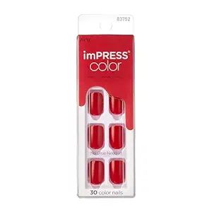 KISS imPRESS Color Polish-Free Solid Color Press-On Nails, PureFit Technology, Short Length, 'Red... | Amazon (US)