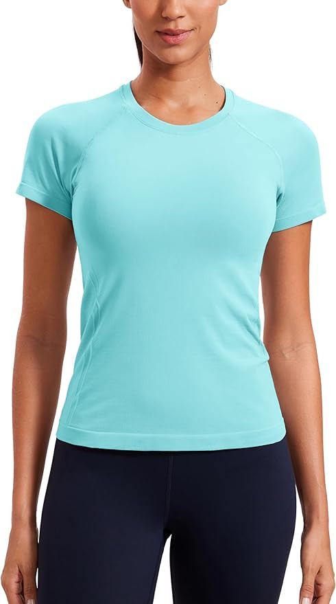 CRZ YOGA Seamless Workout Tops for Women Short Sleeve Athletic Tees Breathable Gym Running Yoga S... | Amazon (US)