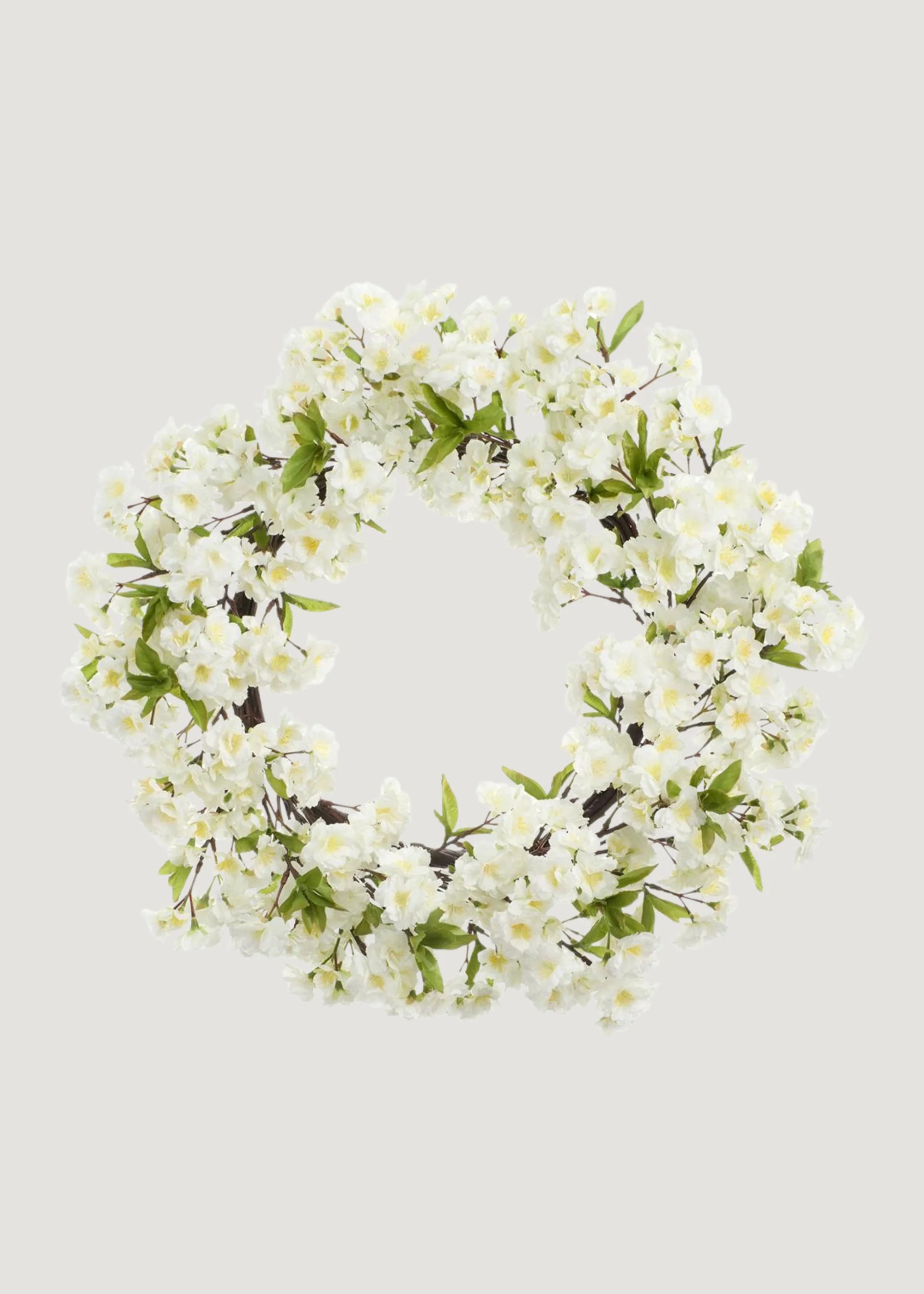 Fake Cherry Blossom Wreath in White - 24" | Afloral