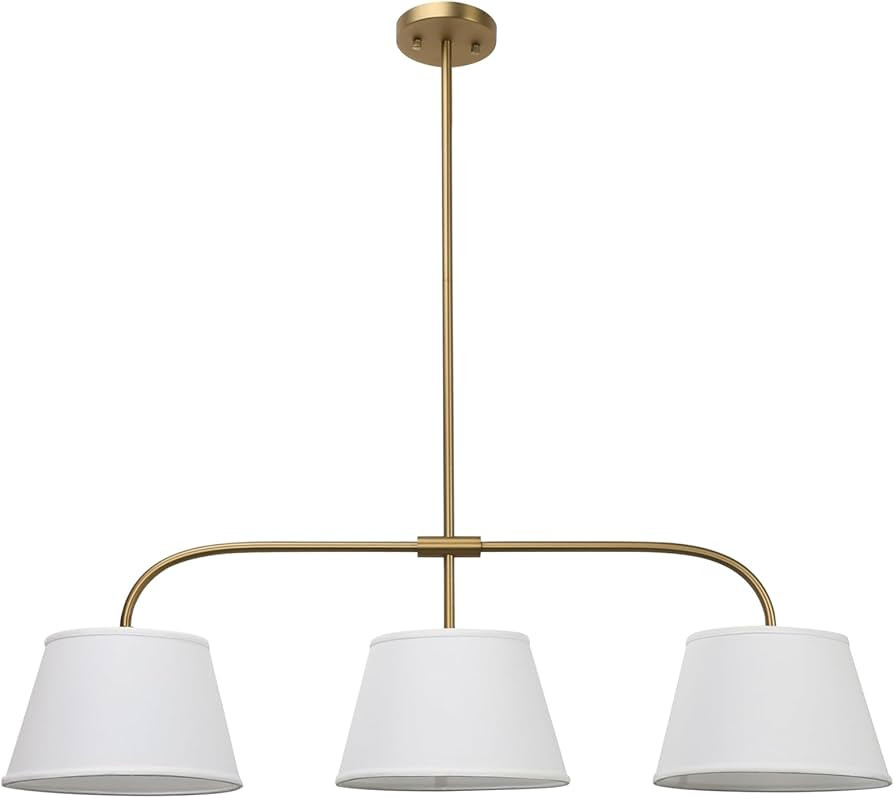 Pathson 3 Lights Brass Pendant Light with Fabric Lampshades, Rustic Cloth Pendant Lighting Lamp E... | Amazon (US)