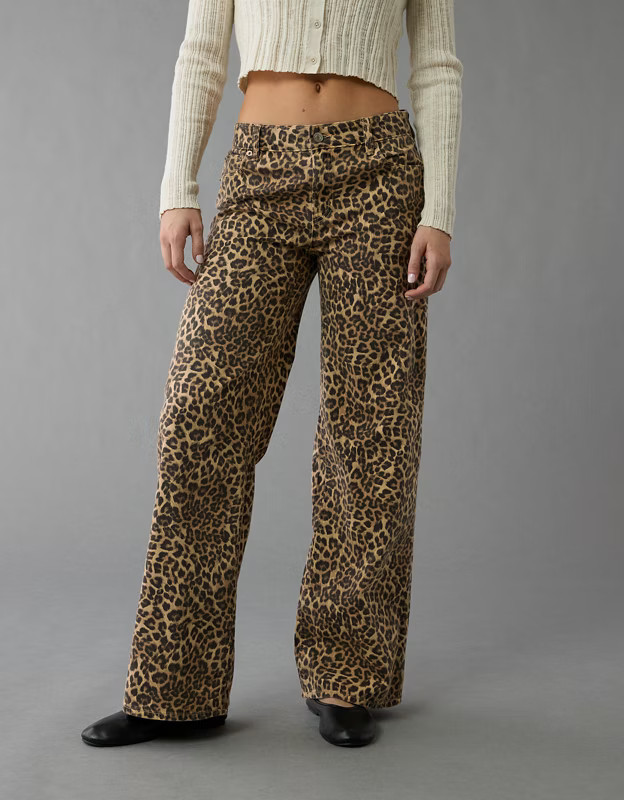 AE Stretch Leopard Low-Rise Baggy Wide-Leg Pant | American Eagle Outfitters (US & CA)