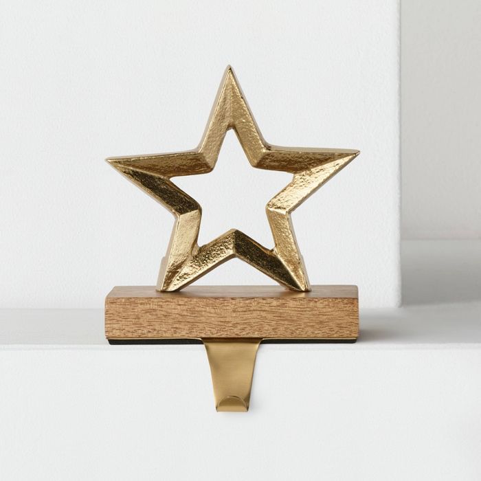 Metal &#38; Wood Decorative Star Christmas Stocking Holder Gold - Wondershop&#8482; | Target