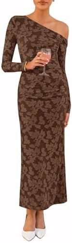 ZESICA Women's Fall Floral Off Shoulder Bodycon Maxi Dresses 2025 Long Sleeve Ruched Elegant Cock... | Amazon (US)