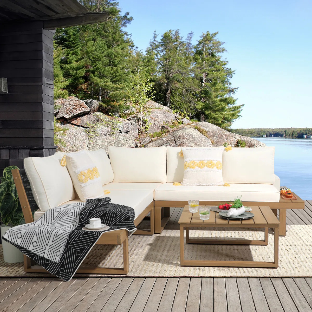 Divyanka Acacia 5-Person Modular Patio Conversation Set with Cushions | Wayfair North America
