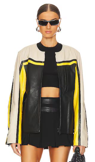 Racer Jacket in Black, White, & Yellow | Revolve Clothing (Global)