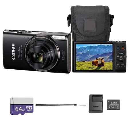 Canon PowerShot ELPH 360 HS A Digital Camera (Black) | 20.2MP, 1/2.3", DIGIC 4+, Full HD 1080p, Wi-Fi & NFC | Bundle with 64GB Memory Card, Case | Walmart (US)