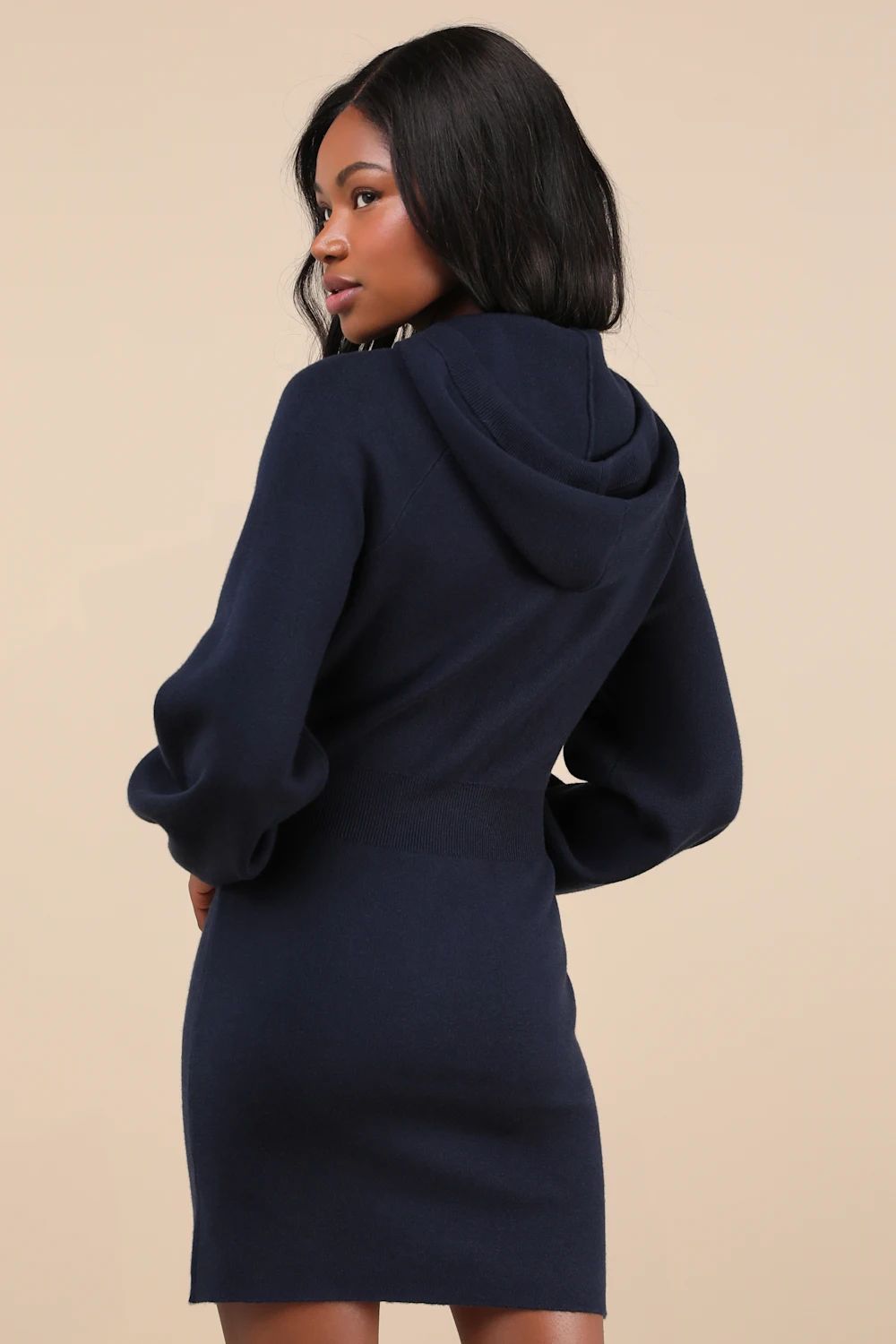 Laidback Moments Navy Blue Hooded Sweater Mini Dress | Lulus