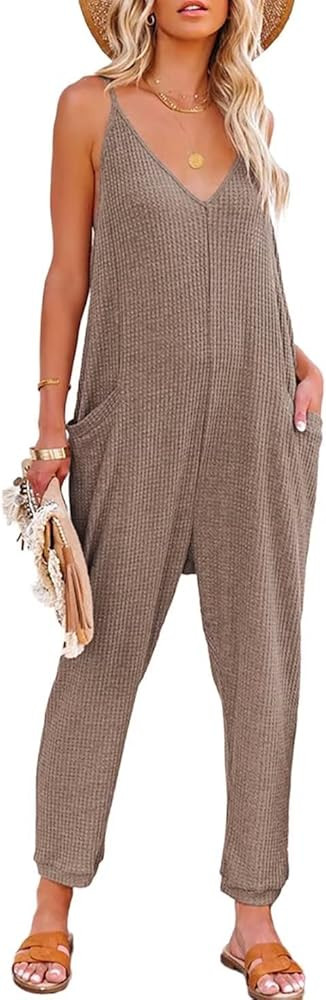 AlvaQ Jumpsuits for Women Casual Spring Clothes Sleeveless Loose Spaghetti Strap Overalls Jumpers... | Amazon (US)