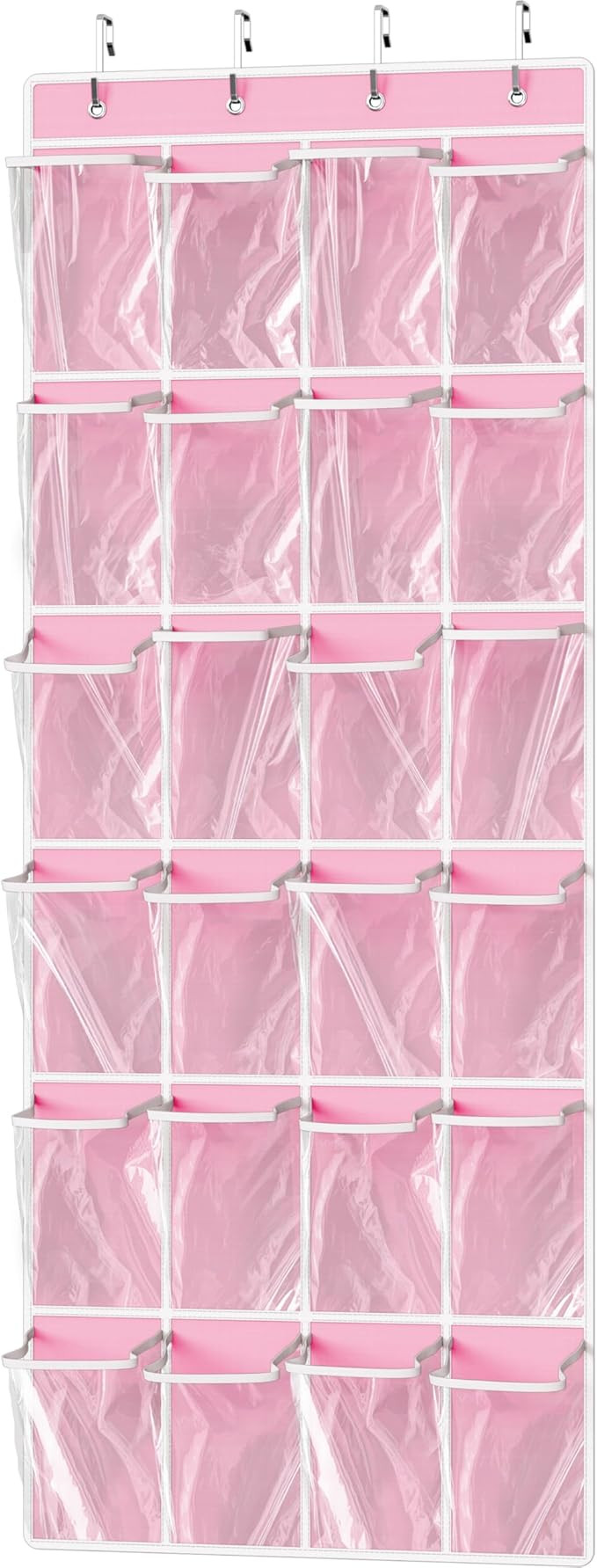Simple Houseware 24 Pockets Large Clear Pockets Over The Door Hanging Shoe Organizer, Pink (56" x... | Amazon (US)
