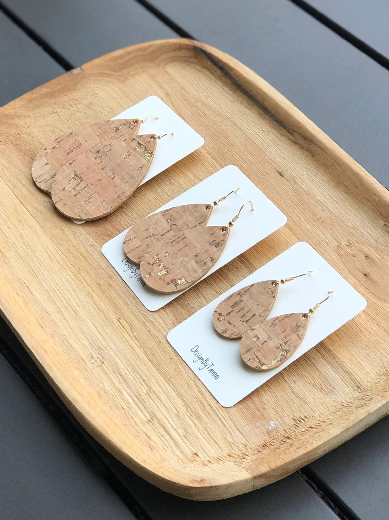 Natural Cork w/gold metallic flecks on leather teardrop earrings | Etsy (US)
