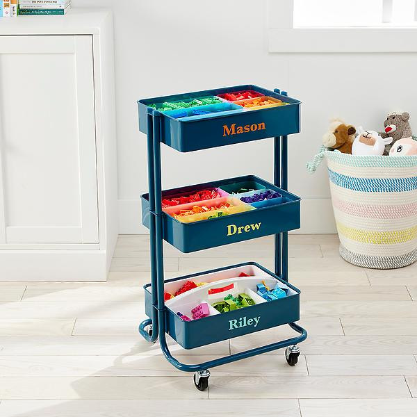 3-Tier Rolling Cart Teal Blue | The Container Store