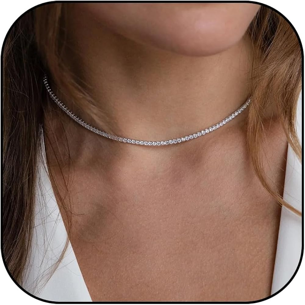 Tennis Necklace for Women Gold/Silver Rhinestone Choker Necklace Dainty Chain Necklaces for Women... | Amazon (CA)