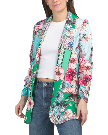 Tropical Floral Unlined Open Blazer for Women | Polyester/Elastane | Marshalls