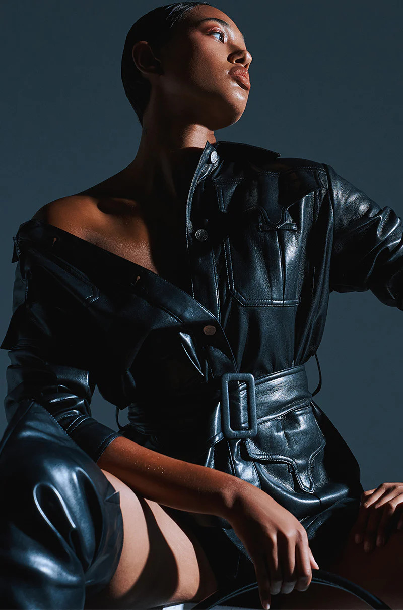 TALK TO ME BABY FAUX LEATHER BUTTON DOWN | AKIRA